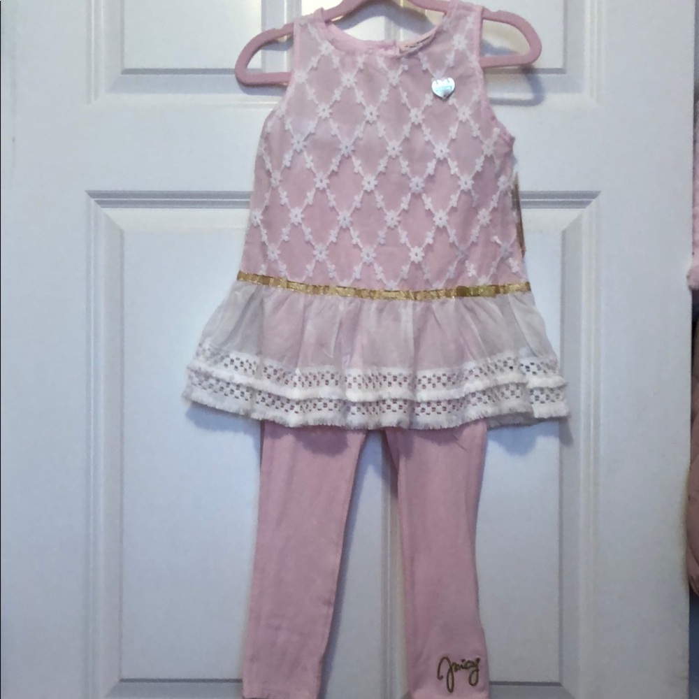 Juicy Couture girls Pink and White Lace Dress with Leggings, size 6, NWT